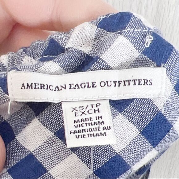 American Eagle | Blue / White Gingham High Neck Strappy Tank Top Size X Small - Picture 6 of 7